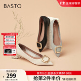 百思图秋商场同款百搭通勤方扣尖头低跟晚晚风女单鞋RGR36CQ1