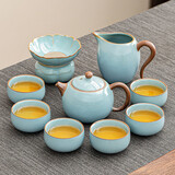 初伍汝窑功夫茶具套装轻奢高档汝瓷茶壶茶杯办公室泡茶整套定制LOGO