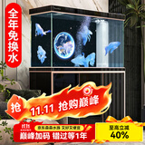 森森（SUNSUN）鱼缸水族箱含鱼缸过滤器灯大型金鱼缸 黑色 时尚款0.6米长34.6cm宽底滤 带棉+滤材