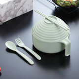 爱舒贝（AISHUBEI）【5件套】带盖泡面碗小麦秸秆餐具碗筷套装学生宿舍碗方便面大号 【翡翠绿】小麦碗+碗盖+叉勺筷