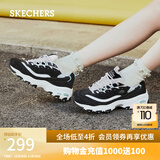 斯凯奇（Skechers）女鞋秋冬小白鞋蕾丝休闲运动熊猫鞋黑色增高厚底老爹鞋11959 黑色/白色/BKW 38