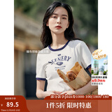 茵曼（INMAN）潮趣印花女装圆领短袖T恤修身显瘦套头短款2025夏季新款上衣 月牙白 -18525987 S