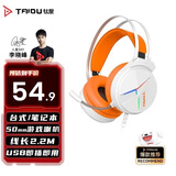 钛度（Taidu）THS309A2极光 游戏耳机有线头戴式 电竞长麦耳麦 台式USB立体声 吃鸡三角洲行动 白橙色