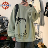 NEW OR MODE美式高街卫衣男重磅春秋季圆领潮牌oversize无帽上衣慵懒宽松外套 豆绿色 XL