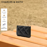 CHARLES&KEITH柔软菱格多卡位短款钱包女生日礼物CK6-50770524-2 Black黑色 XXS