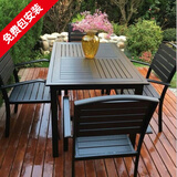 莫 家户外桌椅塑木室外组合咖啡桌椅庭院桌椅桌椅喝茶餐桌铝合金桌椅 4+120cm桌【塑木铝框（加厚款）】+黑色