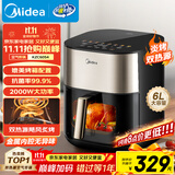 美的（Midea）小炎烤空气炸锅上下双热源 可视大视窗免翻面 家用智能触屏 6L实用大容量空气炸锅蒸烤一体KZC6054