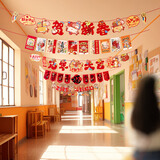 新玥新年装饰拉旗3条装2026马年拉花挂饰过春节商场店铺教室场景布置