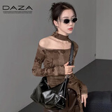 DAZA暗黑铆钉托特包高级感复古单肩斜挎包大容量日常通勤包 黑色