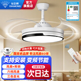 钻石牌（DIAMOND）吊扇灯隐形风扇灯变频led餐厅吊灯客厅中式灯饰餐厅灯遥控灯具WY 【变频】48寸双控一级能效-侧白