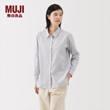 无印良品（MUJI）女式水洗平纹衬衫领长袖衬衫衬衣内搭女装秋季外搭薄款外套 白色条纹 L （165/88A）