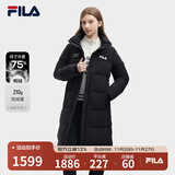 FILA 斐护科技|斐乐女装长款羽绒服冬季休闲简约连帽保暖羽绒外套 正黑色-BK 175/92A/XL