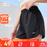 鸿星尔克运动裤女夏季新款清爽吸湿速干健身跑步五分裤运动短裤女子短裤 正黑 M