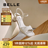百丽（Belle）气质一字带凉鞋女商场同款真皮粗跟凉鞋D6L1DBL5 米白 37 (235mm)