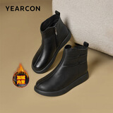 意尔康女鞋妈妈棉鞋保暖加绒棉鞋皮鞋女中老年短靴 29724W 黑色 37