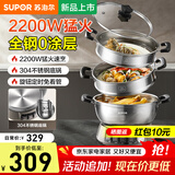 苏泊尔（SUPOR）电蒸锅多功能电热锅32CM电锅多用途锅加厚304不锈钢电蒸锅电煮锅电火锅五档火力 21L 【ZN32YK16】0涂层全钢2200W
