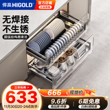 悍高（HIGOLD） 厨房橱柜拉篮碗架抽屉式碗篮加厚304不锈钢底板调味篮双层碗碟篮 720柜2层-L系列套装