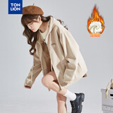 唐狮（TonLion）2025针织外套女休闲卫衣开衫连帽上衣 加绒款/浅卡其 M