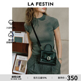 拉菲斯汀小号塌塌手提包包女士2025新款高级感单肩斜挎凯莉包 622010 飒飒黑-小号 | 质感油蜡皮