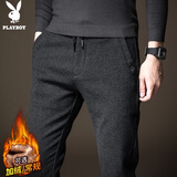 花花公子（PLAYBOY）休闲裤男商务秋冬季裤子男士直筒裤修身男裤 黑色 32
