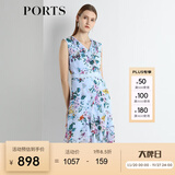 PORTS宝姿新品女装V领不规则印花连衣裙LN8D268HPS065 天蓝色印花 XS (2)