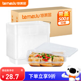 特美居（temeiju）一次性饭盒长方形透明塑料快餐盒加厚带盖打包盒餐具50套装500型