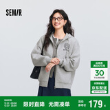 森马（Semir）外套女春季连帽字母刺绣宽松落肩夹克分割学院风上衣101125108002