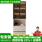 爱沐歌餐边柜靠墙一体客厅实木岩板收纳置物柜子储物柜厨房橱柜茶水边柜 卡其配灰色+玻璃门长60深35高200 生态板-岩板餐边柜