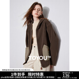 初语双面绒复古休闲外套女2024秋冬新款撞色减龄保暖宽松连帽开衫 深咖色 S