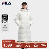 FILA 斐护科技|斐乐女装长款羽绒服冬季休闲简约连帽保暖羽绒外套 云菇白-WT 160/80A/S