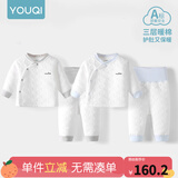 优奇婴儿衣服秋冬套装宝宝保暖夹棉内衣高腰护肚男女儿童2件套秋冬装 2套【雅灰+浅蓝】 80