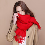 达芬奇密码100%羊毛围巾男女士红色秋冬款围脖本命年礼物披肩 大红
