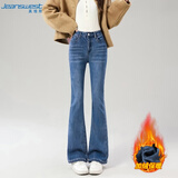 真维斯（Jeanswest）牛仔裤女冬季加绒加厚修身显瘦保暖微喇叭长裤女复古蓝加绒L