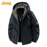 JEEP吉普羽绒服男冬季短款连帽保暖外套男士休闲夹克衣服男装 黑色 XL