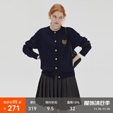 fano studios范洛2025秋季新款羊毛针织毛衣开衫学院撞色徽章刺绣金属扣上衣女 藏青色 M （第二批）