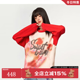 LALABOBO[苏新皓同款]个性涂鸦长袖t恤男女纯棉宽松百搭上衣潮流RBDC-DT12 红色 XS