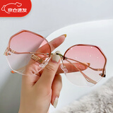 霏扬2023新款无框水晶切边多边形眼镜防晒遮阳墨镜女士复古太阳眼镜女 金框渐变粉 墨镜+镜盒+镜布
