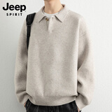 JEEP SPIRIT吉普美式高级感毛衣男冬季宽松休闲翻领打底针织衫男 卡其 M