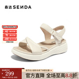 森达羊皮凉鞋女夏新商场同款简约厚底增高休闲凉鞋SZM01BL4 米白 36