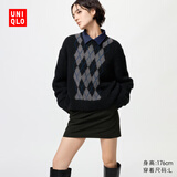 优衣库女装菱格圆领针织衫/毛衣毛衫482645 09 黑色 L /160/88A