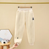 花菈猫女童裤子儿童棉裤秋冬新款夹棉三层加厚冬裤男童加绒保暖加厚外穿 DC绣花熊 杏色三层加厚 140