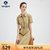 Navigare意大利小帆船短袖衬衫裙女士夏季时尚百搭小个子连衣裙简约中裙女 玛奇朵 L 码