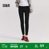 森马（Semir）休闲裤女加绒九分鲨鱼裤高弹2024冬季黑色修身小脚裤百搭 黑色90001 L 165/70A