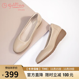 金利来（Goldlion）女鞋坡跟皮鞋时尚圆头牛皮浅口一脚蹬单鞋女 G662320016杏色40