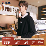 FILA 斐乐官方男装情侣款卫衣秋冬男女同款休闲卫衣加绒保暖上衣 正黑色-BK（加绒） 180/100A/XL
