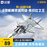 启蒙积木儿童拼装玩具大型军事飞机模型男孩生日礼物 歼20战斗机23027
