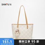 三福托特包女2025秋OL复古系列可爱挂件包满印女包472872 杏色波点格纹 大