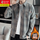 啄木鸟格子衬衫男士装2025春秋季最新款外套休闲长袖冬加绒衬衣外穿衣服 2108灰色 3XL