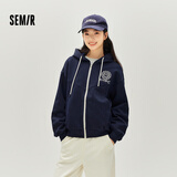 森马（Semir）外套女春季连帽字母刺绣宽松落肩夹克分割学院风上衣101125108002