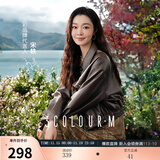 三彩【宋轶同款】2025秋款PU皮衣外套翻领宽松落肩袖上衣皮夹克M 咖啡色 M 160/84A